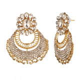 Women's white alloy kundan earrings & mangtikka, rose gold plated - delicate jewelry accessory for special occasions, avoid heat & chemicals for care