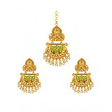 Green Rose Gold Plated Alloy Kundan Earrings & Mangtikka for women, avoid heat & chemicals for care