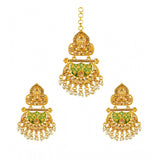 Green Rose Gold Plated Alloy Kundan Earrings & Mangtikka for women, avoid heat and chemicals for care