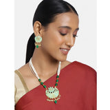 Women's Rose Gold Plated Alloy Necklace & Earings Set (Green)