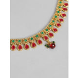 Women's Rose Gold Plated Alloy Necklace & Earings Set (Green & Red)