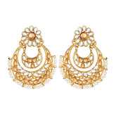 Women's Rose Gold Plated Alloy Kundan Earrings & Mangtikka (White & Gold)