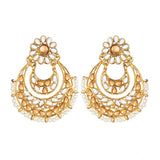 Women's Rose Gold Plated Alloy Kundan Earrings & Mangtikka (White & Gold)