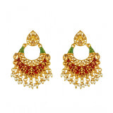 Rose Gold Plated Alloy Kundan Earrings & Mangtikka - Red & Green jewelry for women, avoid heat and chemicals