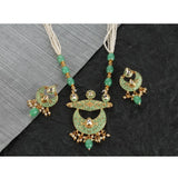Rose gold plated alloy necklace & earrings set - green color on display stand