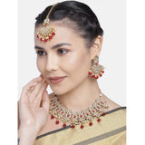 Women's Rose Gold Plated Alloy Necklace & Earings Set (Red)