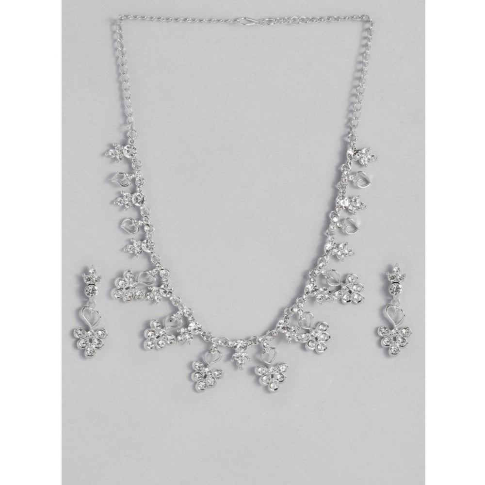 Rose Gold Plated Brass Silver Necklace & Earring Set on display, elegant jewelry for women