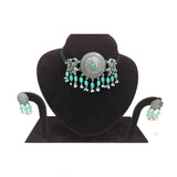 Women's Rose Gold Plated Alloy Necklace & Earings Set (Light Green)