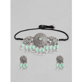 Women's Rose Gold Plated Alloy Necklace & Earings Set (Light Green)