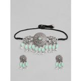 Women's Rose Gold Plated Alloy Necklace & Earings Set (Light Green)