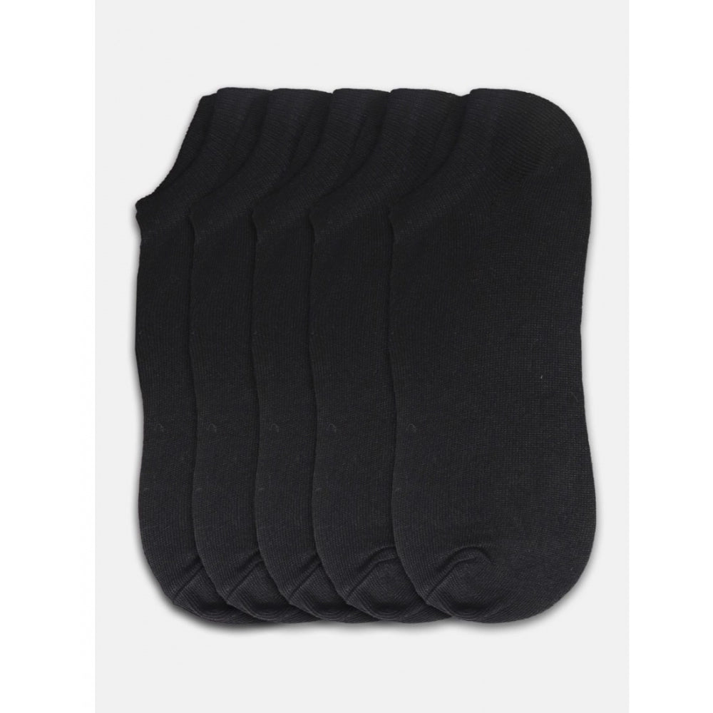 Black cotton-blend unisex ankle socks - solid design for casual wear