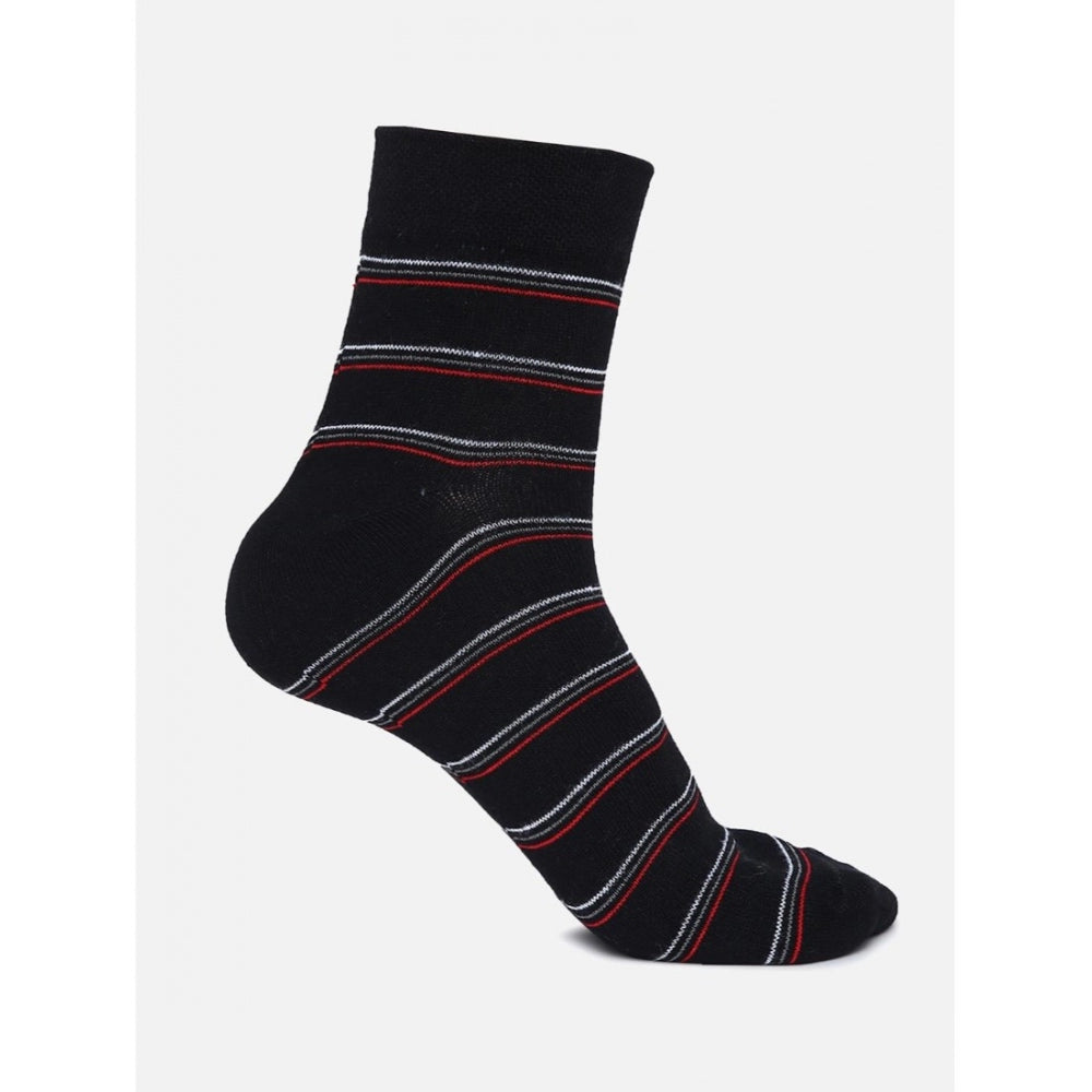 Assorted cotton blended men's printed mid-calf socks for casual wear, varied hues on display