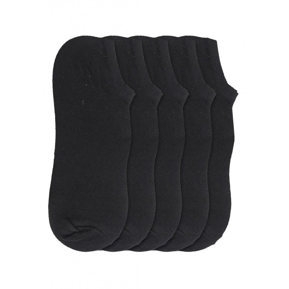 Black cotton-blend unisex casual ankle socks (solid design) for men and women
