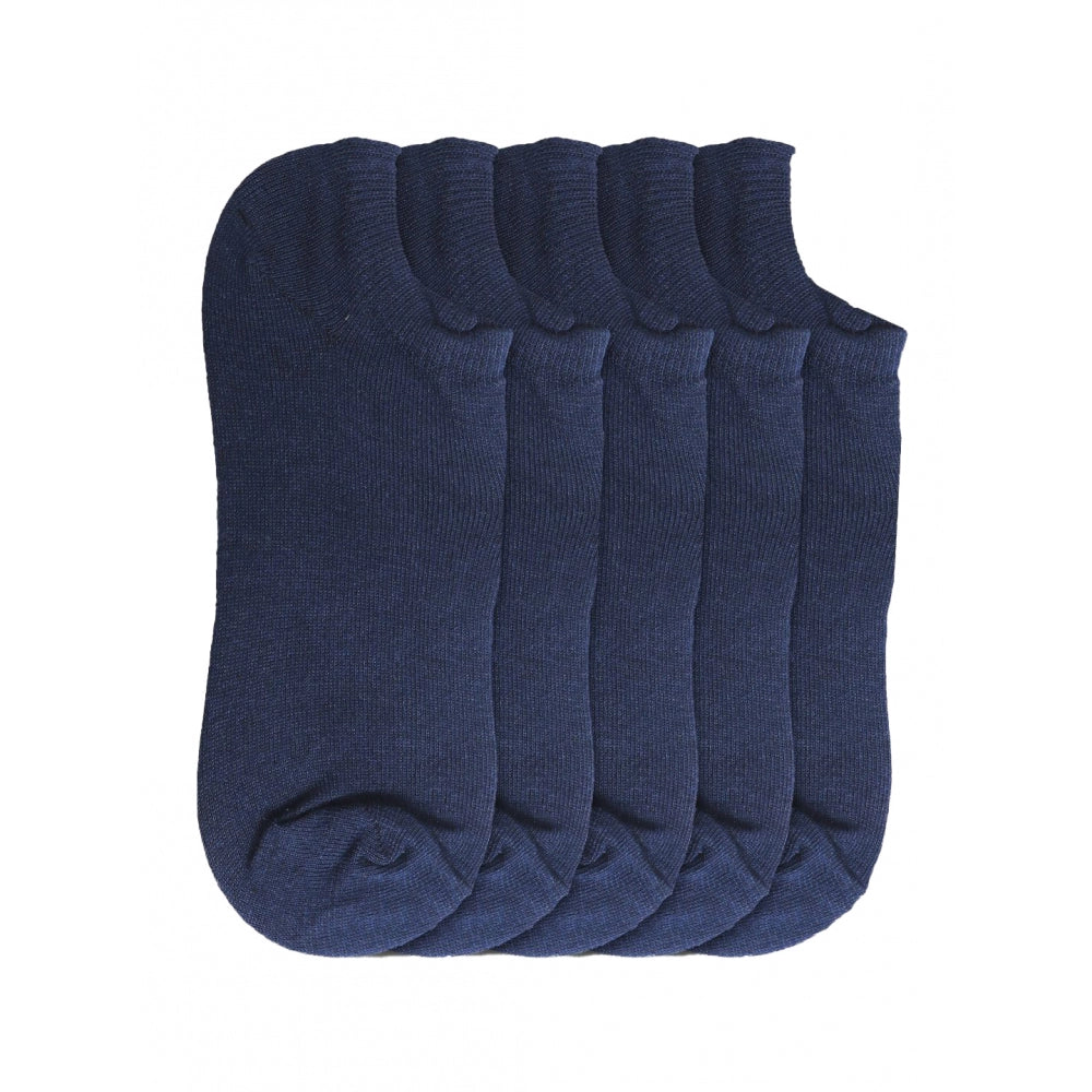 Navy cotton-blend unisex casual ankle socks, solid design for men and women