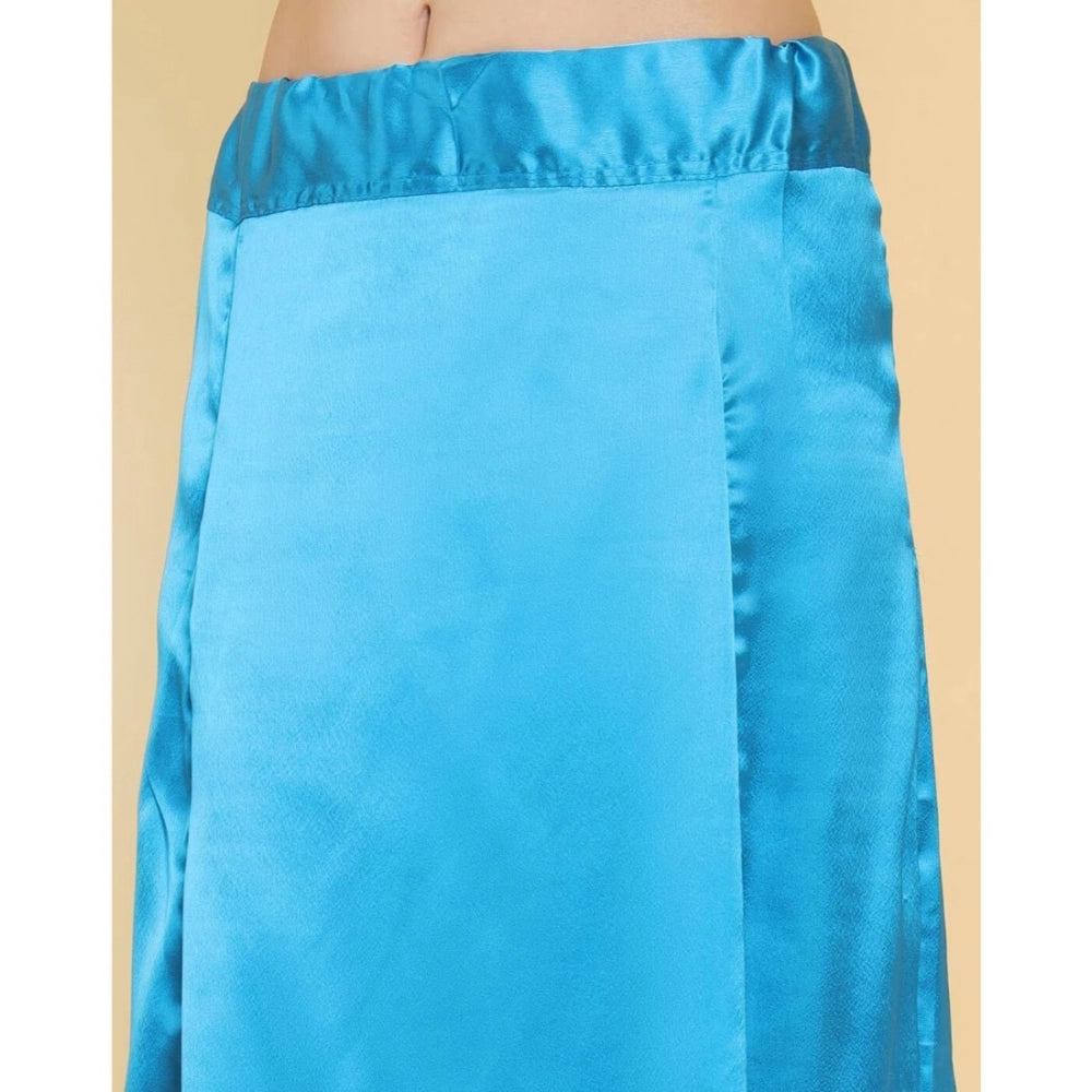 Blue silk solid women's full length petticoat for shapewear