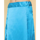Blue silk solid women's full length petticoat for shapewear