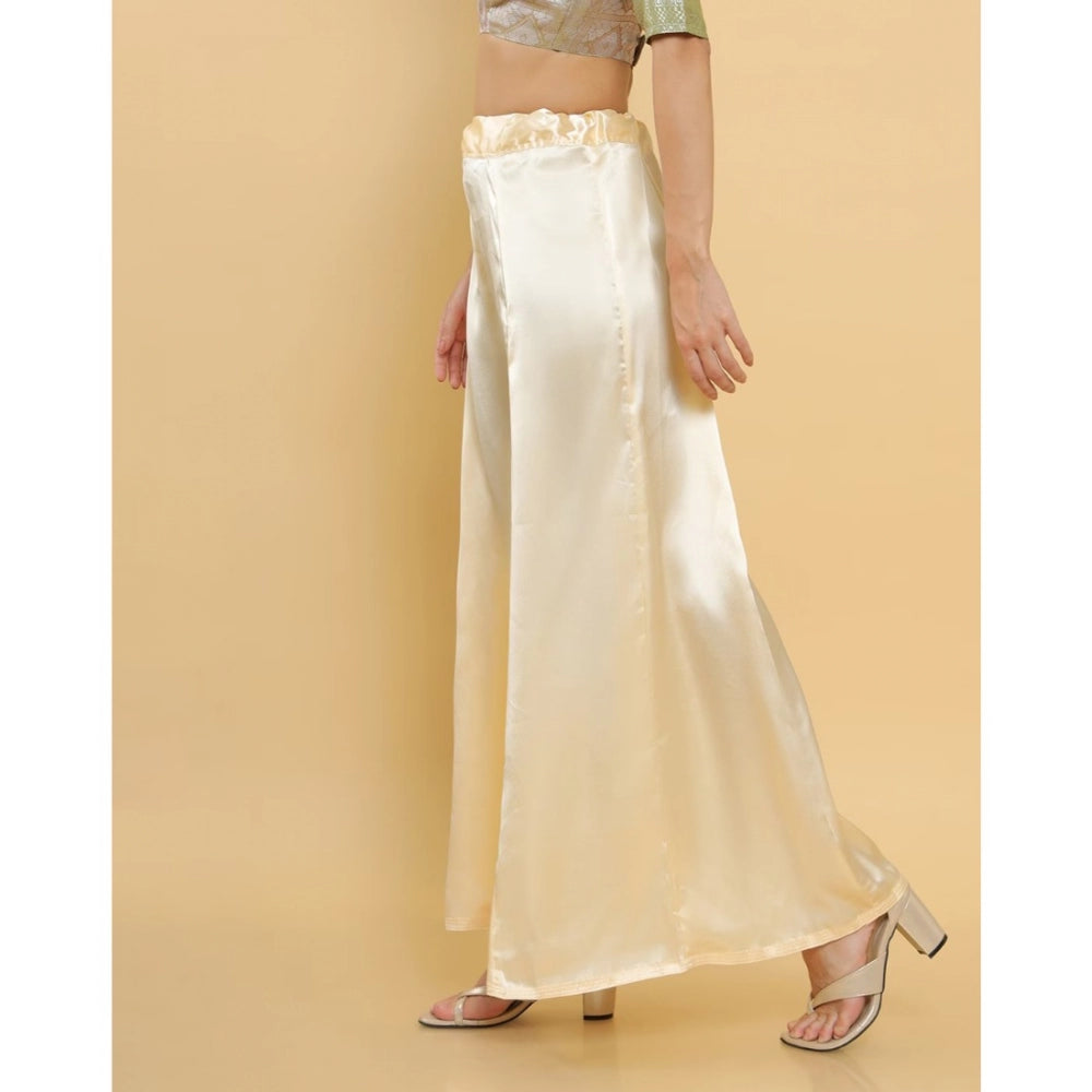 Cream silk full-length petticoat for women's shapewear, solid design on display