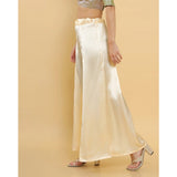Cream silk full-length petticoat for women's shapewear, solid design on display