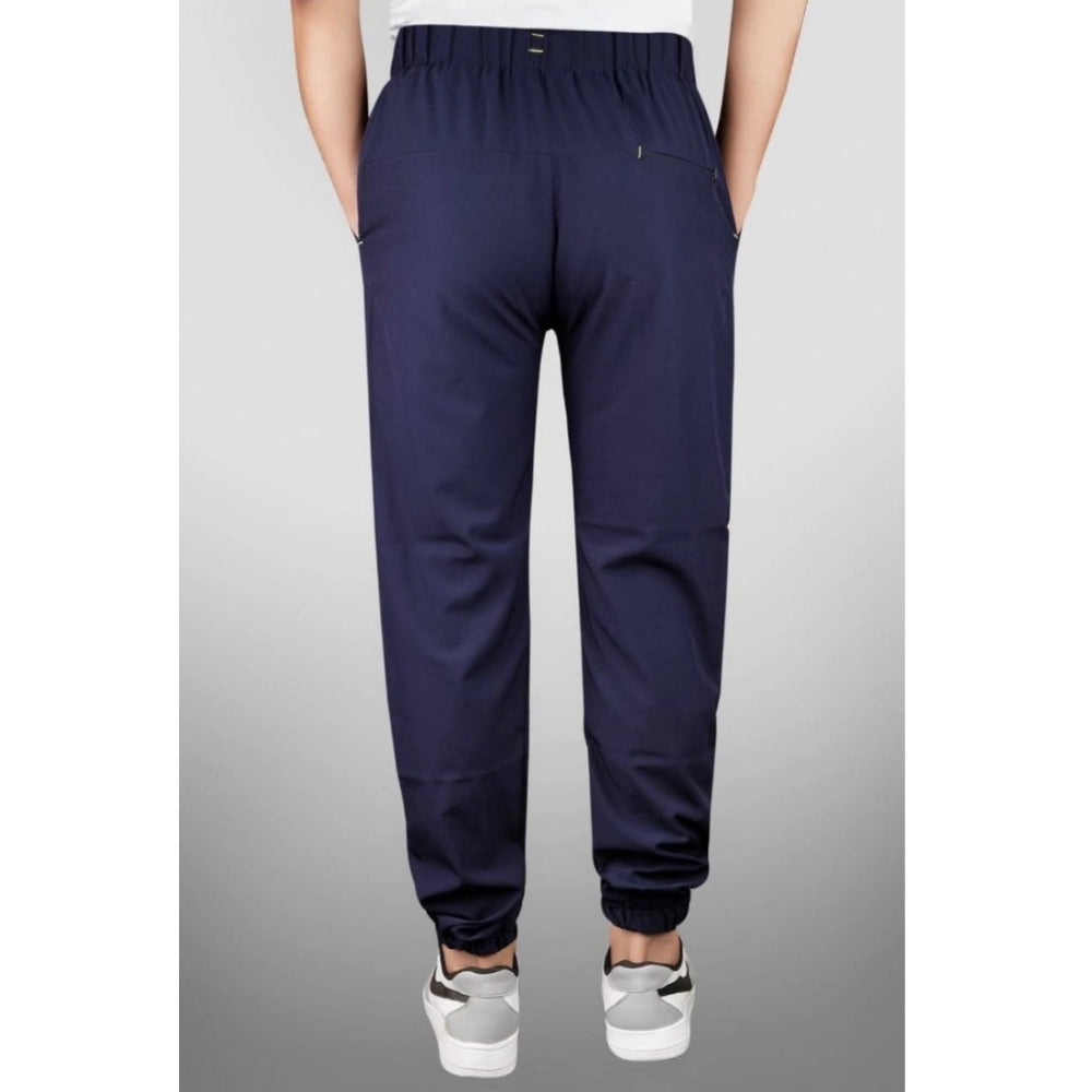 Navy Blue Polyester Solid Men's Track Pants for lower body exercise