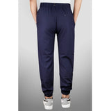 Navy blue polyester solid track pant-lower for men's activewear, full length bottoms on display stand