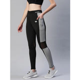 Women's Polyster Solid Sport Leggings (Black & Grey)