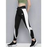 Women's Polyster Solid Sport Leggings (Black & White)