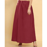 Maroon cotton solid petticoat for women's shapewear, full length on hanger