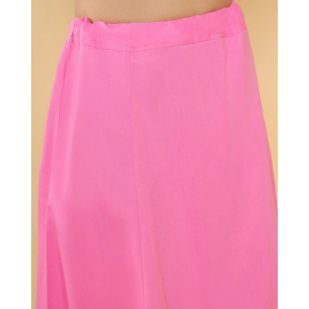 Pink cotton solid full-length women's petticoat for shapewear