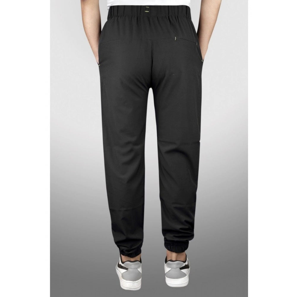 Black polyester men's solid track pant-lower for activewear