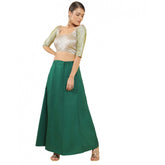 Green cotton solid women's petticoat for shapewear, full length on model