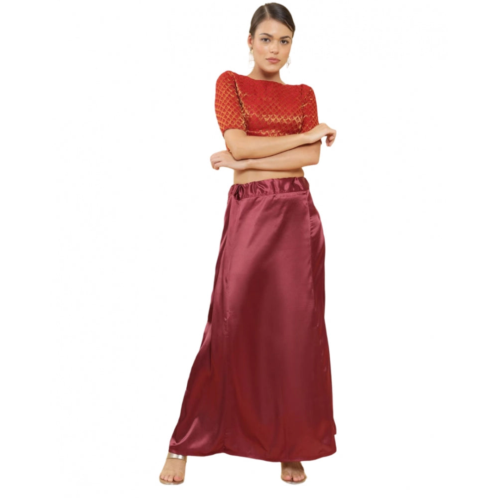 Maroon silk solid full-length petticoat for women's shapewear