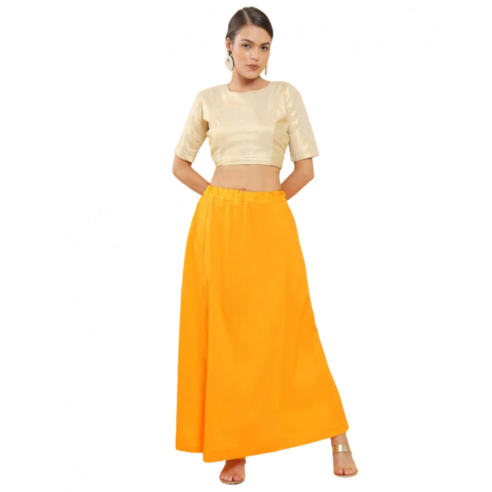 Mustard cotton solid women's full length petticoat for shapewear