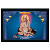 Multicolor synthetic photo frame featuring Shri Swami Samarth, lightweight and water-resistant for wall mounting (14x20 inch)
