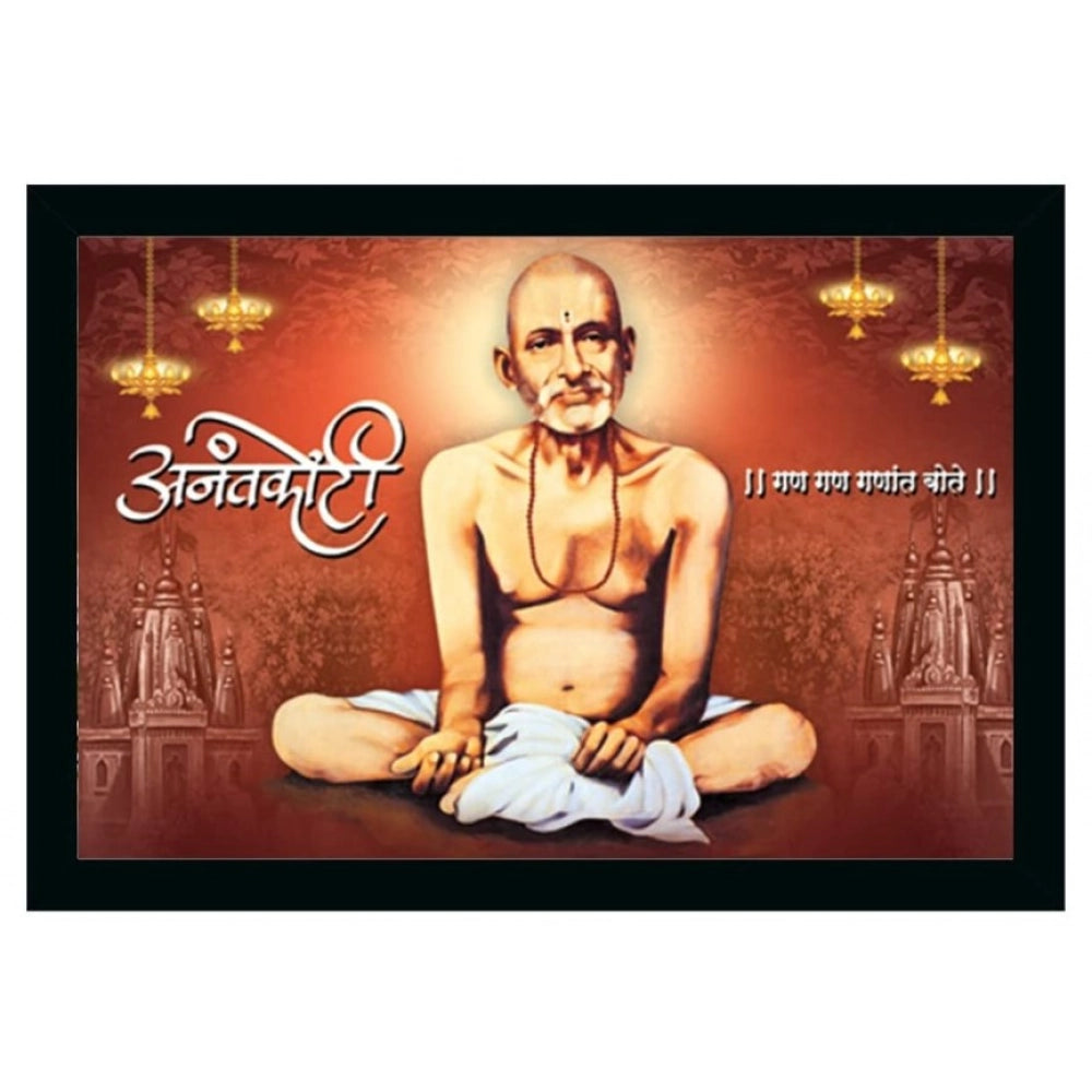 Multi-colored Shri Gajanan Maharaj painting, vinyl sparkle coated, lightweight water-resistant synthetic frame (14x20 inches)