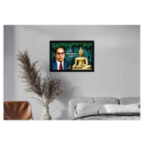 Multicolor vinyl sparkle coated Ambedkar Buddha painting with lightweight, water-resistant synthetic frame (14x20 inch)