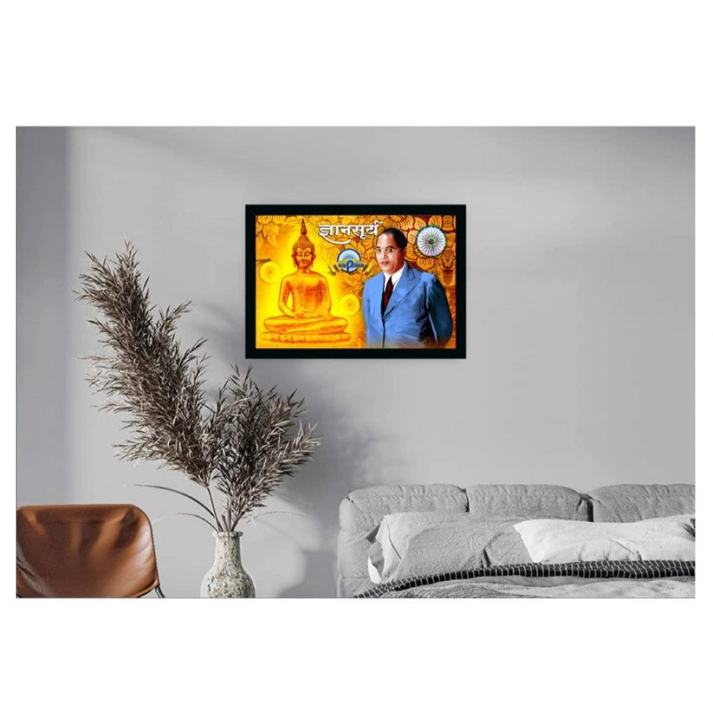 Multicolor vinyl sparkle coated Ambedkar Buddha painting with lightweight, water-resistant synthetic frame (14x20 inch)