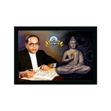 Multicolor Ambedkar Buddha painting on sparkle-coated vinyl with lightweight, water-resistant synthetic frame (14x20 inches)
