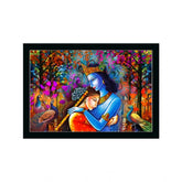 Multicolor synthetic framed painting of Radha Krishna theme, lightweight and water-resistant on rectangular 14x20 inch wall mount