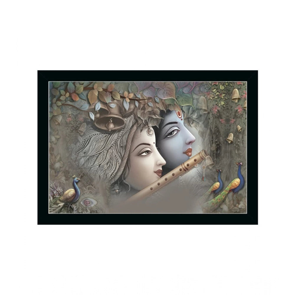 Multicolor synthetic framed Radha Krishna painting, lightweight and water-resistant for wall mounting (14x20 inches)