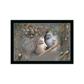 Multicolor synthetic framed Radha Krishna painting, lightweight and water-resistant for wall mounting (14x20 inches)