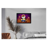 Multicolor synthetic framed Ganesh photo, lightweight and water-resistant, rectangular size 14x20 inch wall mount