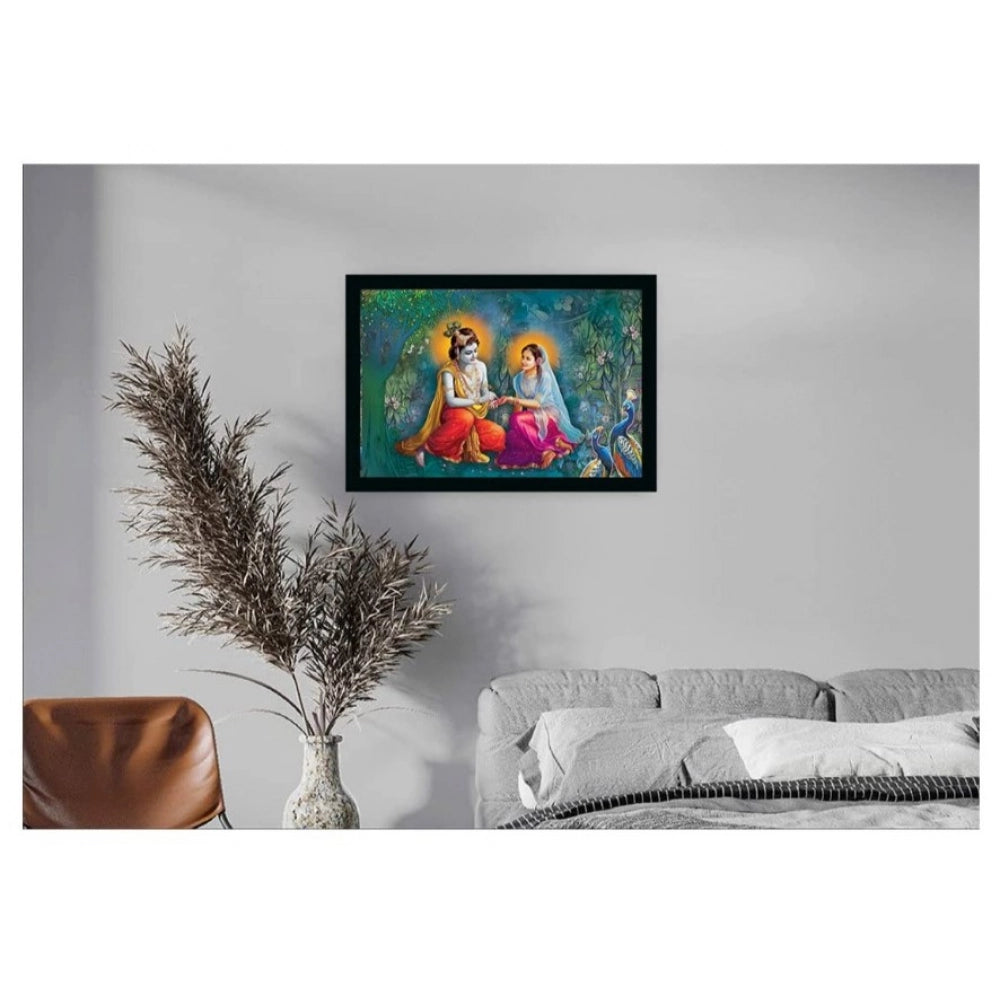 Multicolor vinyl-sparkle coated Radha Krishna painting with lightweight synthetic frame, water-resistant, rectangular, 14x20 inch for wall mounting