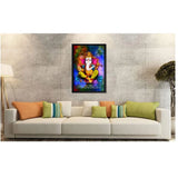 Multicolor synthetic Ganesh photo framed art, lightweight and water-resistant wall mount, 14x20 inch rectangular size