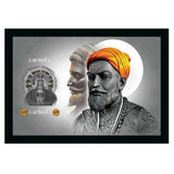 Multicolor vinyl sparkle coated Shivaji Maharaj painting with synthetic frame, lightweight and water-resistant, rectangular wall mount