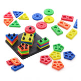 Assorted colorful geometrics square toys - solid wooden shape sorter for toddlers, enhancing colors, shapes, logic skills & fine motor development