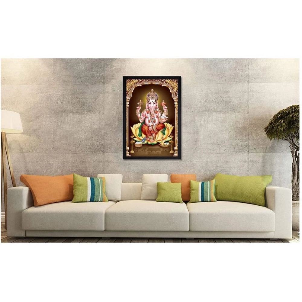 Multicolor synthetic framed Ganesh photo, lightweight and water-resistant on a rectangular wall mount (14x20 inch)