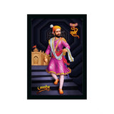 Multicolor vinyl sparkle-coated Shivaji Maharaj painting with lightweight, water-resistant synthetic frame (14x20 inches)