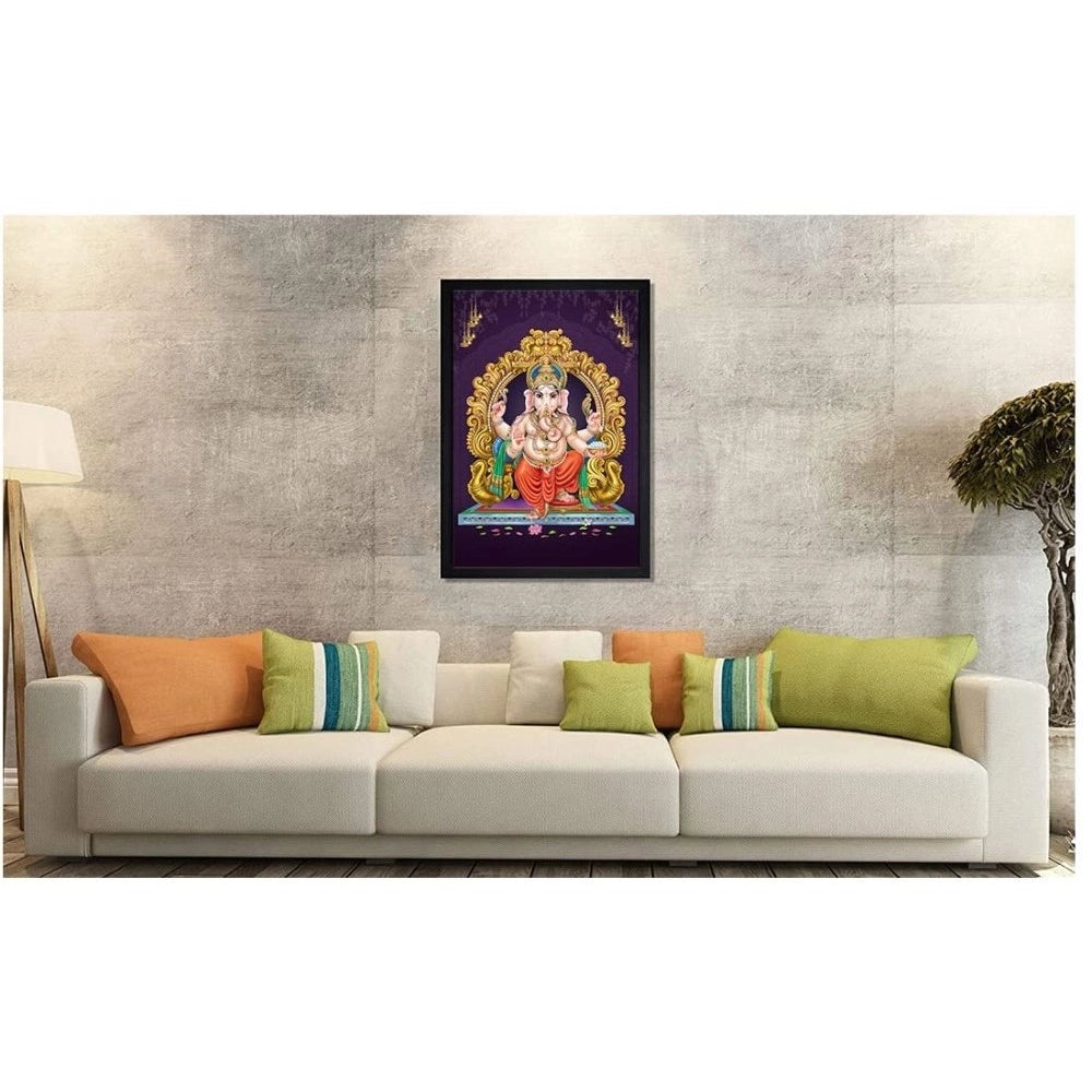 Multicolor synthetic framed Ganesh photo, lightweight and water-resistant for wall mounting (14x20 inch)