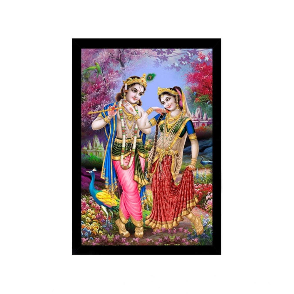 Multicolor Radha Krishna painting with lightweight, water-resistant synthetic frame. Rectangular framed artwork for wall mounting