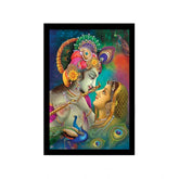 Multicolor Radha Krishna painting with lightweight, water-resistant synthetic frame on wall mount (14x20 inch)